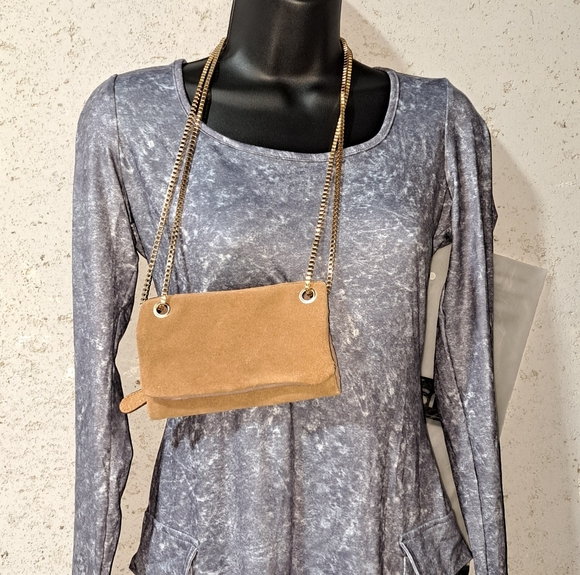 #029 Free People  Elegant Tan Chain-Strap Clutch/Crossbody Women's Bag - Picture 5 of 16